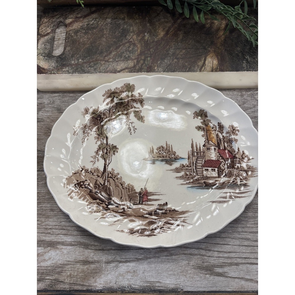 Vintage Johnson Bros England The Old Mill 12" Serving Brown Platter